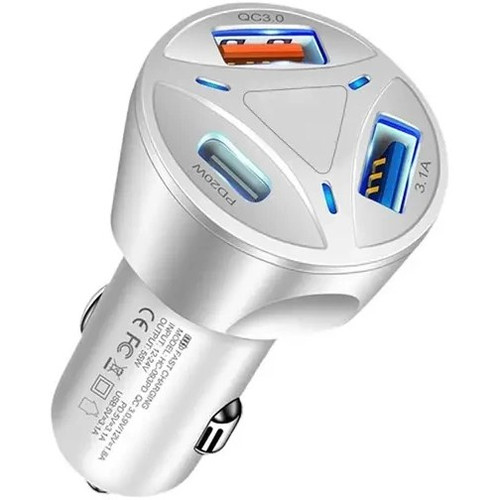 شارژر فندکی ۳ پورت ۵۵ وات فست شارژ QC3 با دو خروجی USB و یک خروجی PD